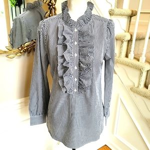 🆕 J Crew Ruffle-front Classic-fit Striped Shirt